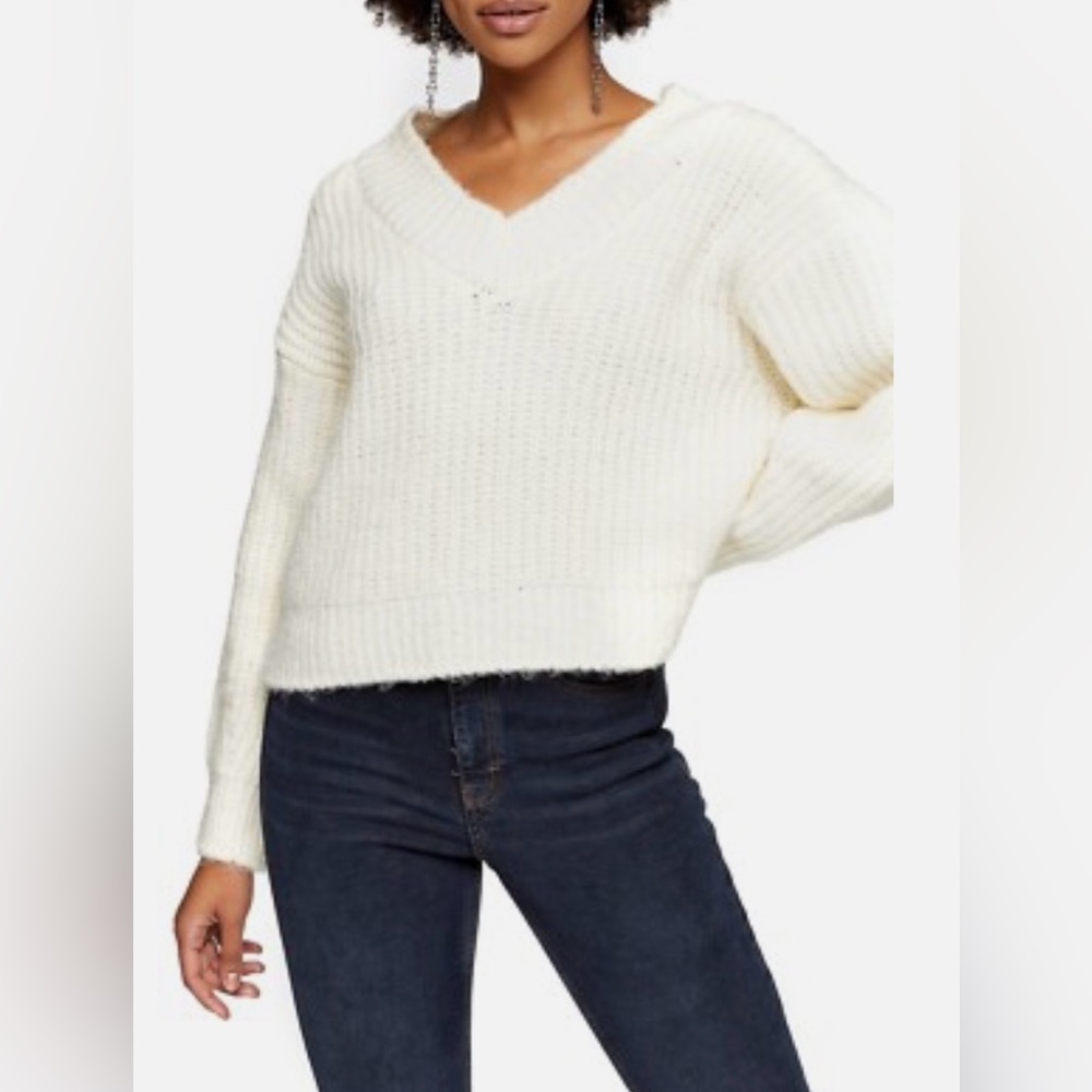 Topshop Off-White V-Neck Sweater